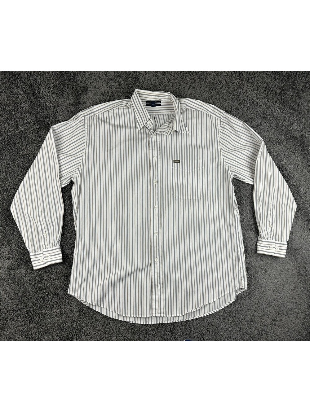 Faconnable Mens Striped Button Down Shirt White Gray Tan Size XL Relaxed Fit